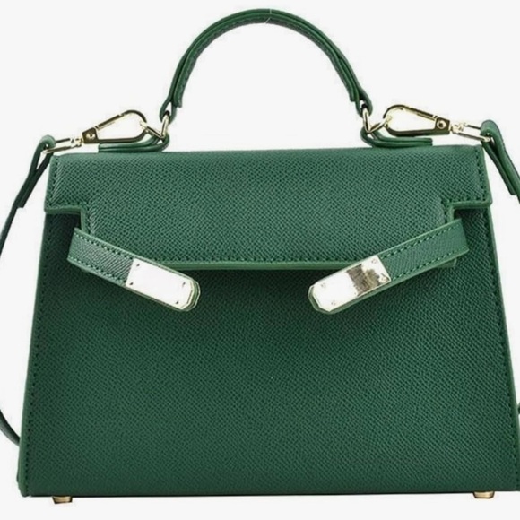Top handle hunter green mini crossbody bag with gold hardware and extra strap - Picture 2 of 4